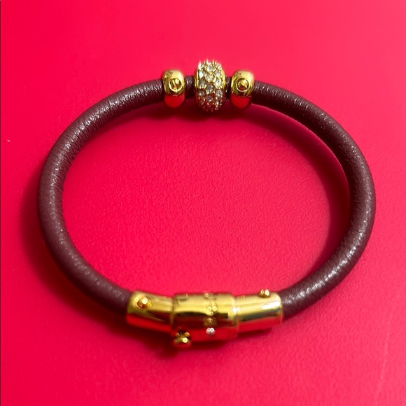 Henri Bendel Brown Leather Bracelet With Gold And Crystal Accent - Picture 3 of 4